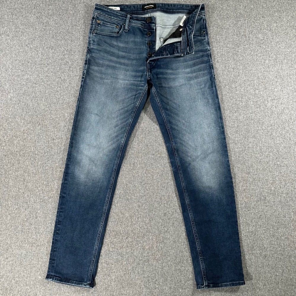Jack & Jones Mike Comfort Fit Jeans Mens 32x32 Blue Denim Tapered Leg Button Fly